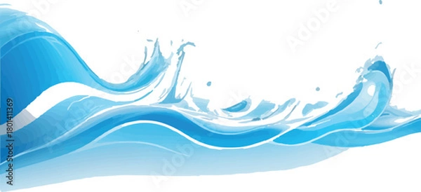 Fototapeta Stylized water wave illustration flowing blue liquid with splashes vector design for backgrounds and banners