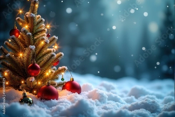 Fototapeta Christmas background with generous copyspace and holiday decorative elements