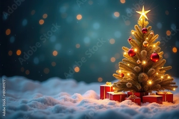 Fototapeta Christmas background with generous copyspace and holiday decorative elements