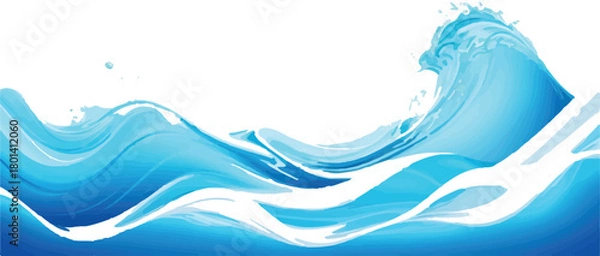 Fototapeta Stylized blue water wave illustration smooth vector design element isolated on white background