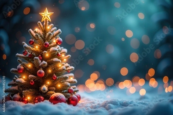 Fototapeta Christmas background with generous copyspace and holiday decorative elements