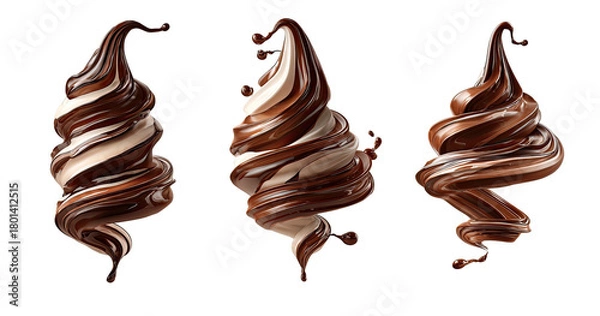 Fototapeta Three swirled soft serve desserts with chocolate and cream
