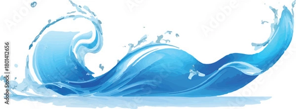 Fototapeta Stylized blue water wave illustration a dynamic vector element isolated on a white background