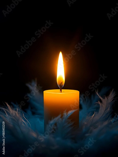 Obraz Warm Candlelight Amidst Soft Feathers Serene Ambiance