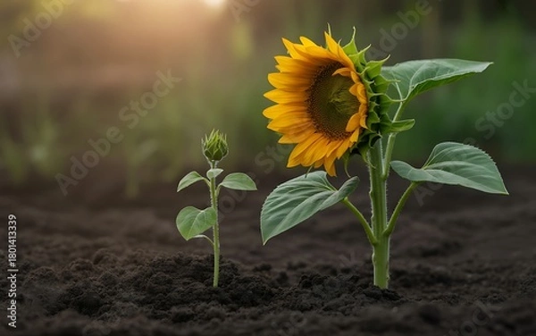 Obraz Sunflower Growth Stages in a Field