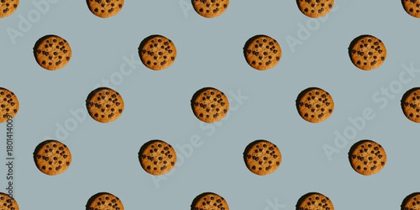Obraz Сookies seamless pattern on a blue background. Food pattern.