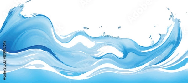Fototapeta Dynamic water wave illustration flowing blue liquid design element isolated on white background