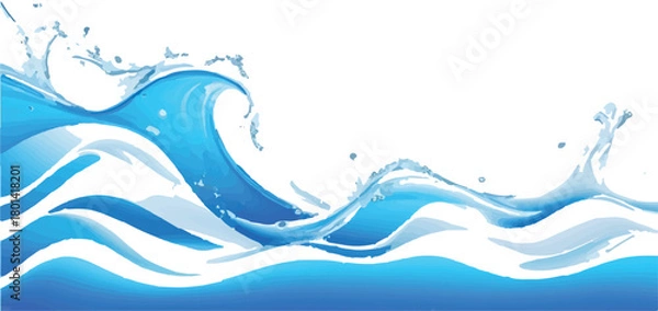 Fototapeta Stylized blue water wave illustration with splashes and ripples perfect for backgrounds or design elements