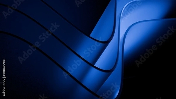 Fototapeta Abstract wavy curved 3d render. Blue soft layers of glass plastic with lines, folds, ruffles. Modern wallpaper, texture pattern.