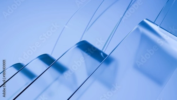 Fototapeta Abstract wavy curved 3d render. Blue soft layers of glass plastic with lines, folds, ruffles. Modern wallpaper, texture pattern.