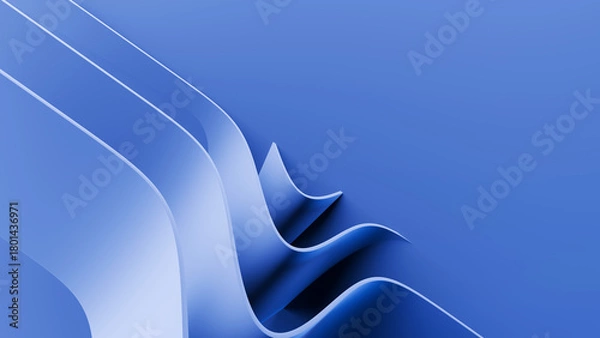 Fototapeta Abstract wavy curved 3d render. Blue soft layers of plastic with lines, folds, ruffles. Modern wallpaper, texture pattern.