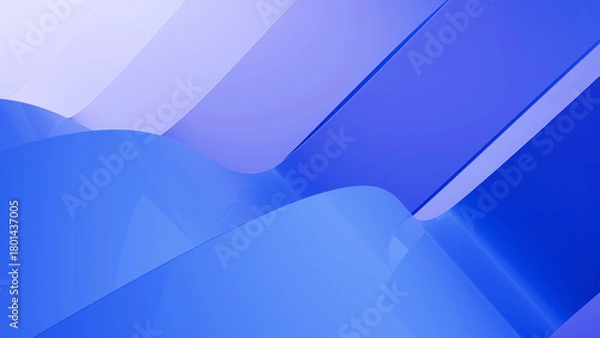 Fototapeta Abstract wavy curved 3d render. Blue soft layers of plastic with lines, folds, ruffles. Modern wallpaper, texture pattern.