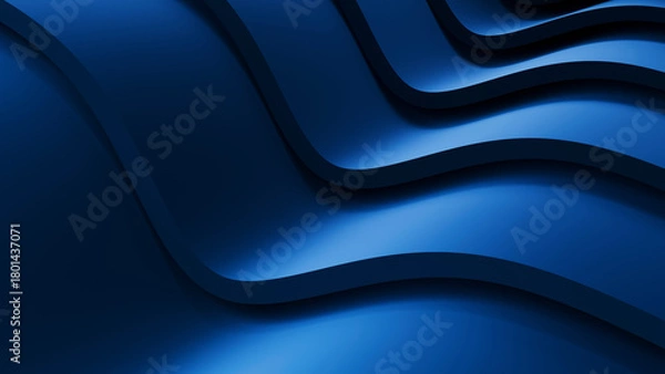 Fototapeta Abstract wavy curved 3d render. Blue soft layers of plastic with lines, folds, ruffles. Modern wallpaper, texture pattern.