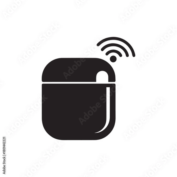 Fototapeta AirPods Case with Wireless Signal Icon | Earbuds Silhouette Vector