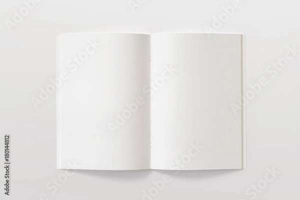 Fototapeta Blank opened Magazine or Brochure isolated on white. Pages top view. Mockup template for your showcase.
