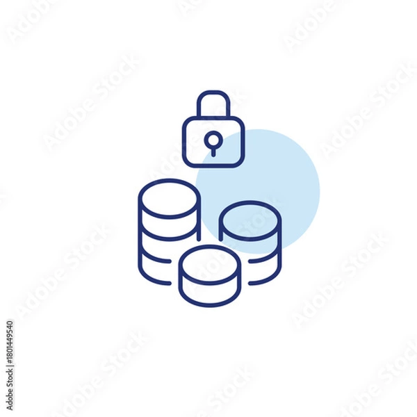 Obraz Coins and lock. Safe withdrawal, verified banking and secure transactions. Pixel perfect, editable stroke vector icon