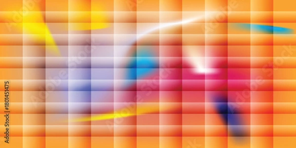 Fototapeta Gradient Tile Grid with Light Effects – Abstract Vector Design Featuring Warm and Cool Color Transitions