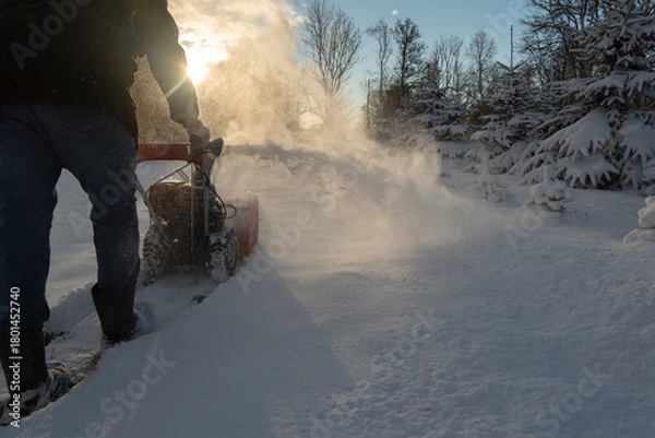 Fototapeta Snow cleaning with cleaner.
