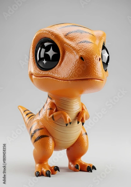 Obraz Adorable cartoon dinosaur with big expressive eyes and playful tiger stripes