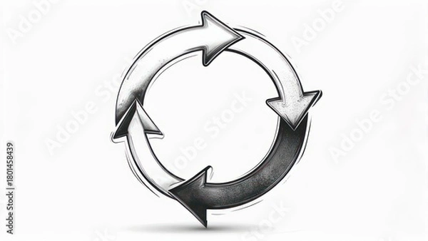 Fototapeta Hand-drawn black and white arrows forming a circular cycle, implying process or flow