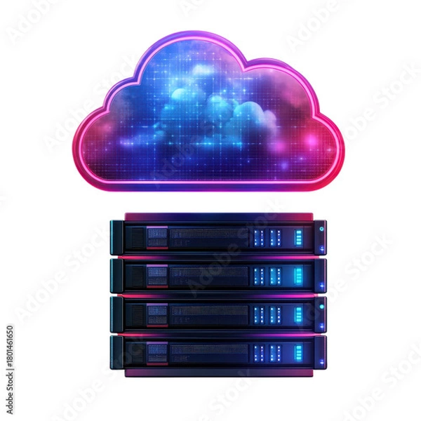 Fototapeta Cloud Computing Data Servers Information Technology Network Cyber Security Data Center Digital on transparent background