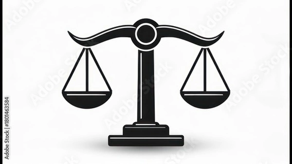 Fototapeta Iconic black balanced scales symbol on white background, used for justice and legal representation