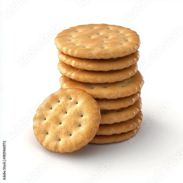 Obraz Rounded biscuits stack crunchy baked thin bread, isolated white