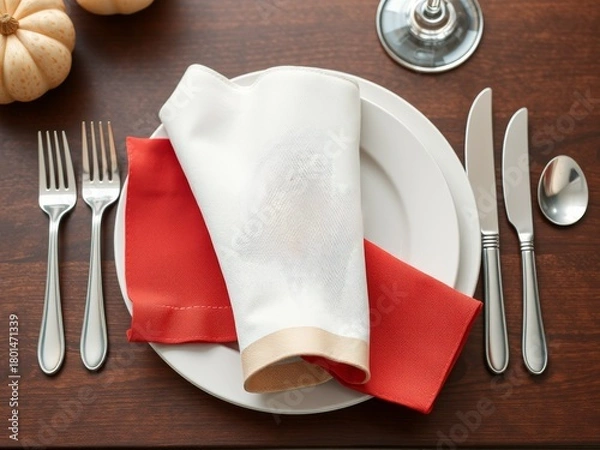 Fototapeta Elegant dining table setting with festive autumn decorations