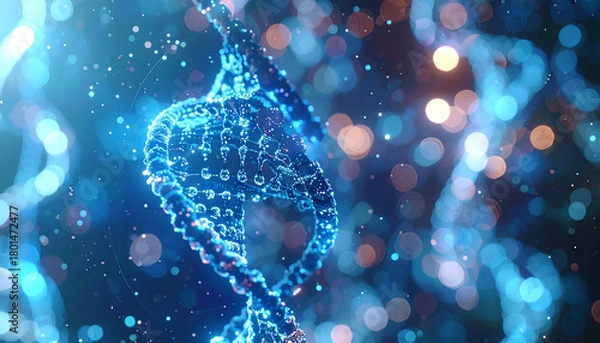 Obraz DNA Helix: Intricate illustration of a double helix, aglow with a mesmerizing display of light and color, symbolizing the core of life's code.