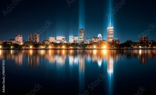 Obraz Cityscape at Night with Reflections