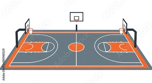 Obraz Isometric Illustration of an Indoor Basketball Court with Hoops