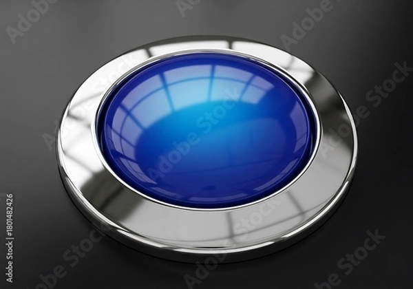 Fototapeta Blue Button with Chrome Bezel - A Modern Design Element.