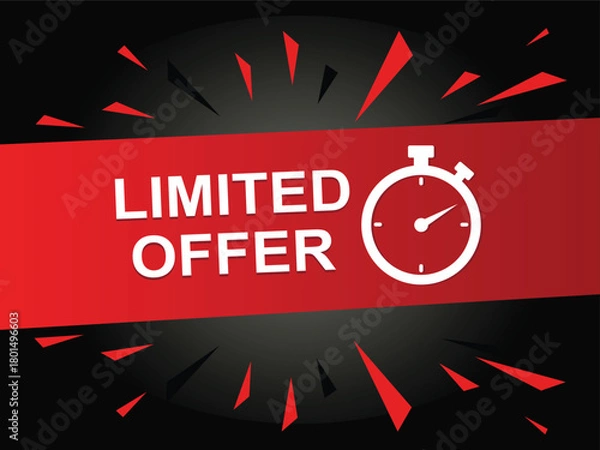 Fototapeta A captivating limited offer announcement with a prominent red banner and a clock illustration, urging immediate action