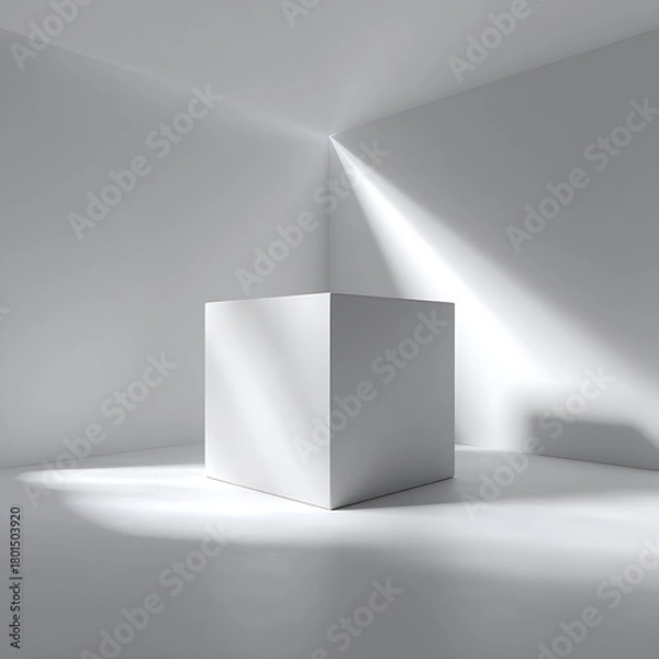 Fototapeta Floating White Cube in Minimal 3D Space with Soft Light