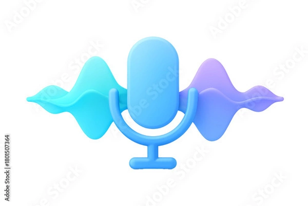 Obraz STYLE 3D render, A voice assistant wave icon, flowing audio waves in aqua and lavender tones., isolated on a transparent background