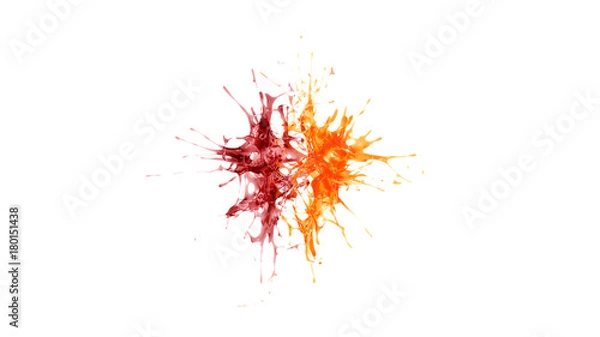 Fototapeta explosion of two drops of orange and reddish liquid