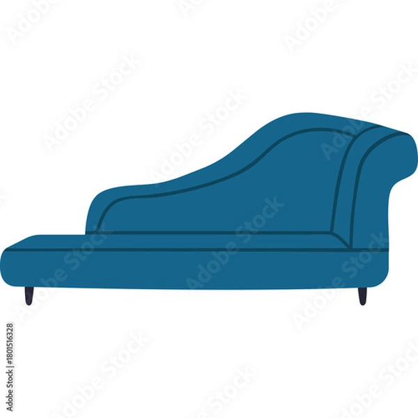 Obraz A Teal Blue Chaise Lounge Sofa with Dark Legs on a Transparent White Background