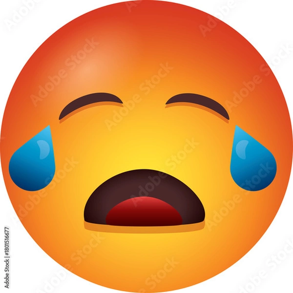 Obraz A Tearful Emoji Face A Close Up Of A Crying Face With Blue Tears And An Open Mouth Indicating Sadness Or Distress