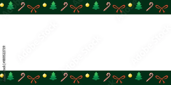 Obraz Vector background, frame, border of festive Christmas symbols in flat style. Horizontal top and bottom edging, decoration on theme New Year and xmas