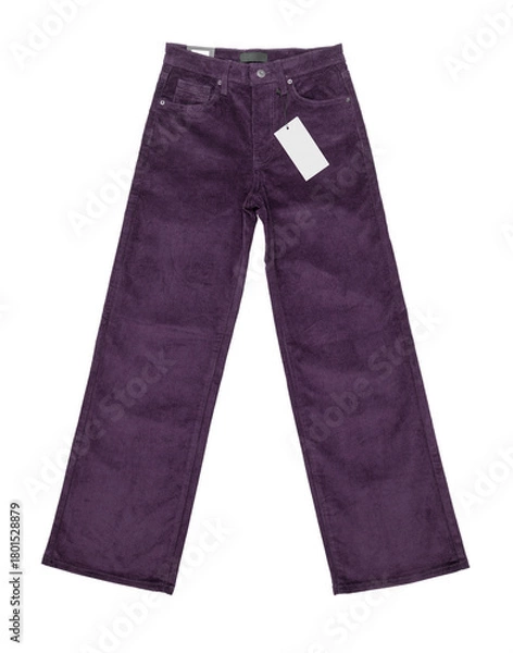 Fototapeta Stylish and comfortable casual corduroy trousers laid out on a flat surface against a white background. Corduroy fabric. Perfect for fashion blogs, textile, apparel, and fashion advertising.