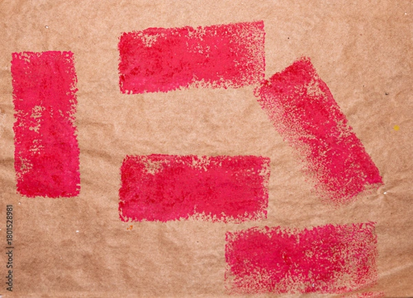 Obraz painted red rectangles on brown paper
