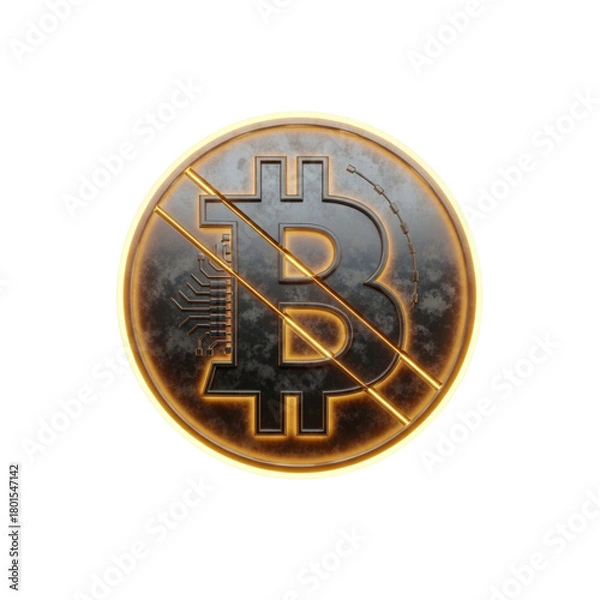 Obraz Bitcoin symbol with a prohibition sign, isolated on transparent background