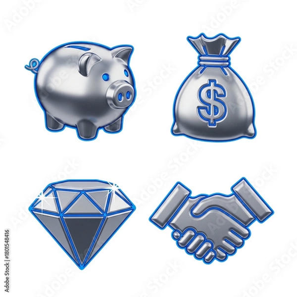 Obraz Piggy bank, money bag, diamond, and handshake icons isolated on transparent background