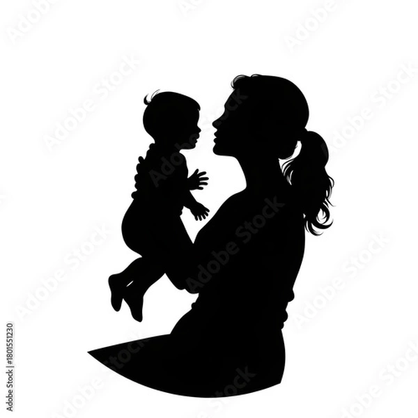 Fototapeta Mother and Child Silhouette: A heartwarming silhouette showcases the tender bond between a mother and her child. This image celebrates the simplicity and love found within a family.
