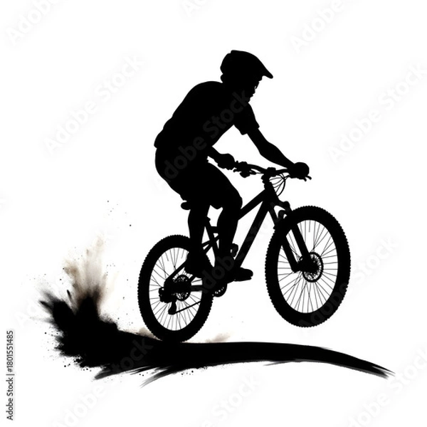 Fototapeta Silhouette cyclist in action: An adrenaline-fueled cyclist soars through the air, their silhouette defining the thrill of cycling. This artwork captures the raw energy, dedication.