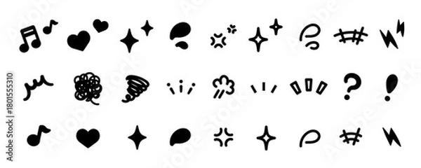 Obraz 感情やリアクションを表すカラフルでポップな装飾記号アイコンセット