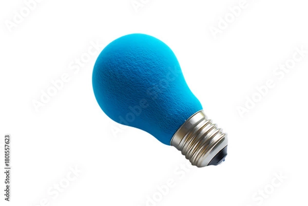 Fototapeta A bright blue, textured light bulb shape with a silver screw base, , transparent background