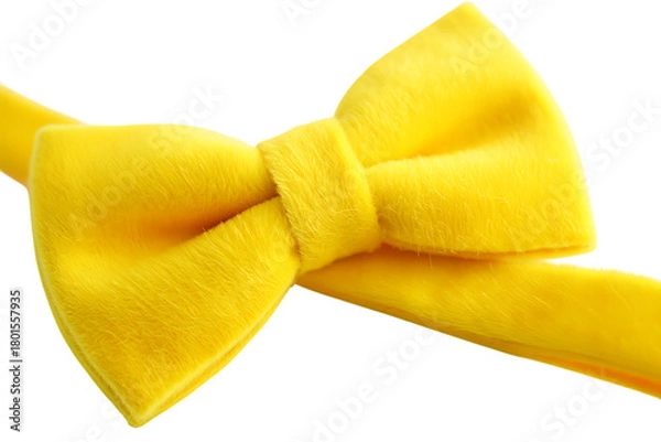 Fototapeta A bright yellow bow tie made of soft fabric, , transparent background