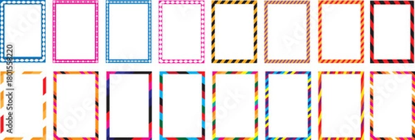 Obraz Wavy edge shapes frame box vector illustration isolated Squiggle curve doodle rectangle colorful