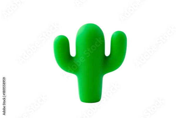 Fototapeta A bright green, cartoonstyle cactus with two arms, isolated on a transparent background, transparent background